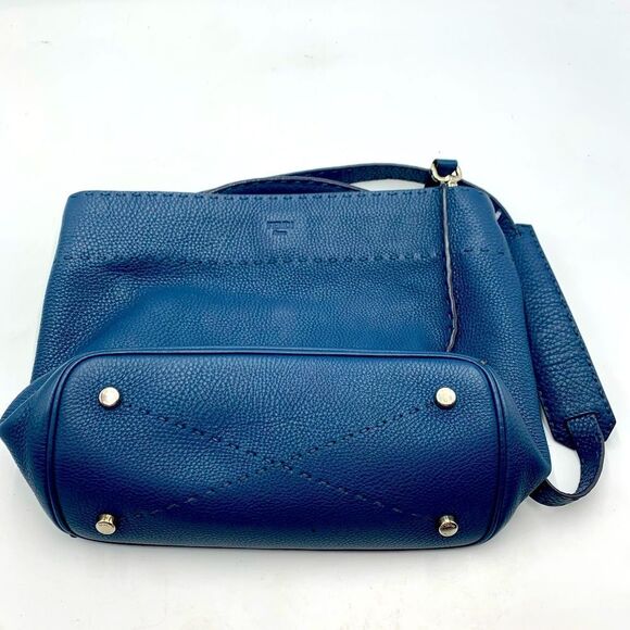 Auth Fendi Cuoio Romano Blue Selleria cLeather 2way Anna Bucket Bag Hobo Shopper - Picture 3 of 16